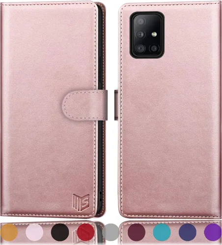 Vista 12 de SUANPOT Funda tipo cartera de cuero para Samsung Galaxy A71 5G (versión 4G) con tarjetero de crédito RFID con tapa para Samsung A71, funda para Negro