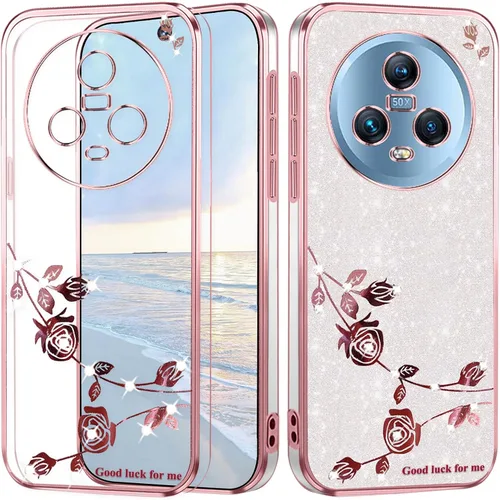 Vista 12 de For Honor Magic 5 Pro - Funda transparente con purpurina brillante, lujo brillante Honor Magic 5 Pro, funda protectora de silicona de poliuretano
