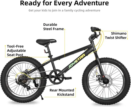 Vista 2 de JOYSTAR 20 Inch Mountain Bike for Kids Ages 7-10 Year Old, 3-Inch Wide Knobby Tires, 7 Speed Drivetrain, Disc Brakes, Fat Tire Kids Bicycles for