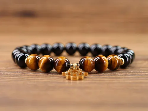 Vista 3 de COAI Hamsa - Pulsera de piedra turmalina negra