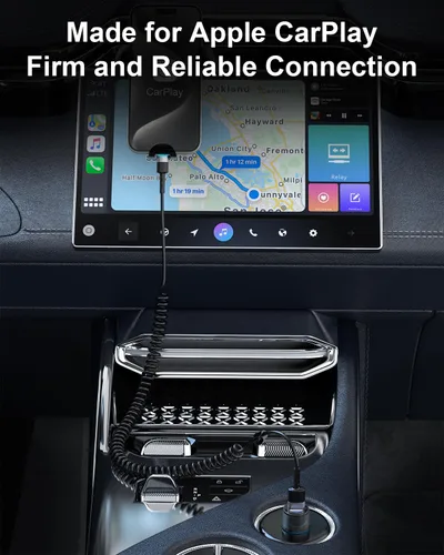 Vista 2 de Cable Lightning en espiral, 2 unidades, 3 pies, cable iPhone para automóvil, Apple CarPlay [certificado MFi], carga corta USB a Lightning compatible