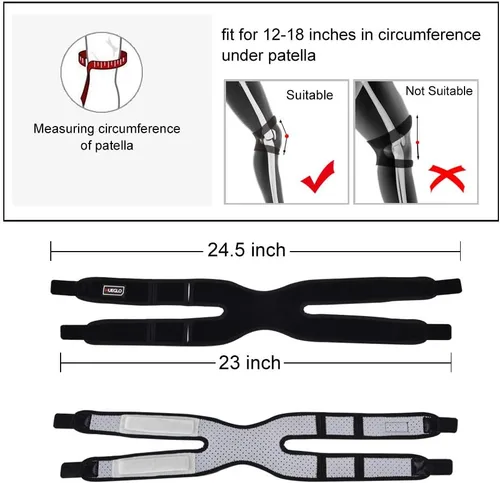 Vista 5 de HUEGLO Correa de soporte de tendón rotuliano para mujeres y hombres, rodillera para aliviar el dolor de rodilla, soporte estabilizador de rodilla
