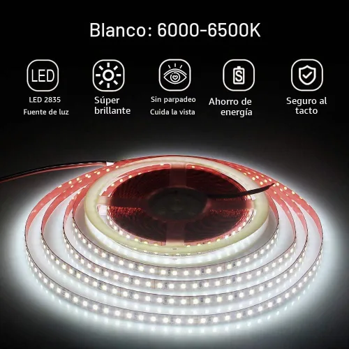 Vista 3 de ALITOVE Tiras de Luces LED Blancas Luz de Día 6000K 32.8ft 1200LEDs 2835SMD 24V 120W 21600LM Ultra-brillantes Luces LED Flexibles en Cuerda