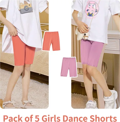 Vista 3 de Pantalones cortos de ciclismo transpirables para niñas, paquete de 5 unidades, pantalones cortos deportivos activos, pantalones cortos de ciclismo
