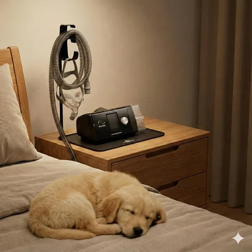 Vista 8 de Soporte de manguera CPAP para máscara y soporte colgador de tubo para mesita de noche CPAP - Suministros para estera CPAP para organizador de mesita