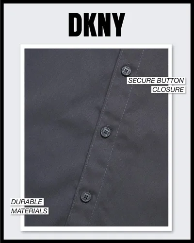 Vista 4 de DKNY Camisa de vestir clásica de manga corta con botones para niño, para la escuela, vacaciones y vacaciones (tallas 4-20)