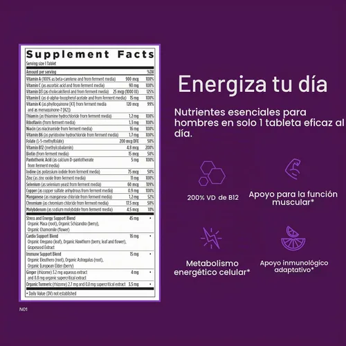 Vista 4 de New Chapter Multivitamínico One Daily para hombre, 48 tabletas Ingredientes fermentados para la inmunidad, la energía celular y la salud ósea