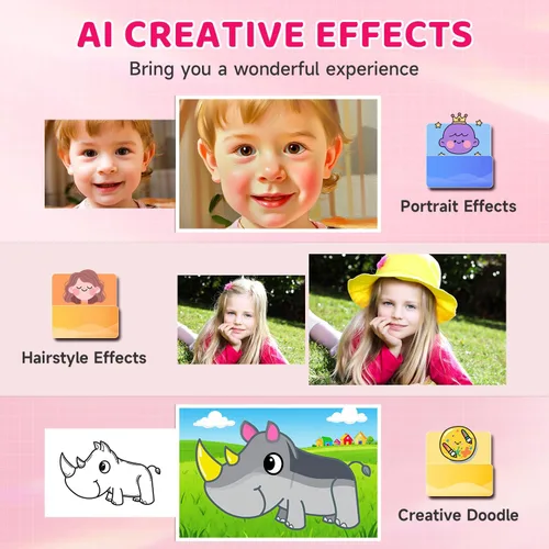Vista 7 de AI Kids Digital Camera 50MP 32G WiFi Learning Camera, Why&How Library-Pink