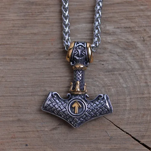 Vista 6 de LANGHONG Collar de martillo de Thor vikingo nórdico Mjolnir para hombre, joyería de talismán