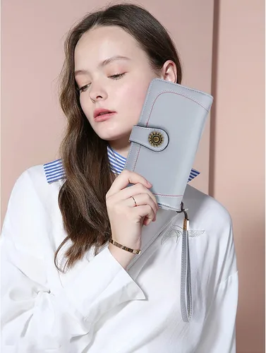 Vista 2 de OPAGE Cartera de cuero de gran capacidad para mujer con bloqueo RFID y cremallera alrededor