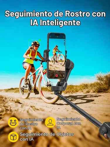 Vista 5 de AOCHUAN Estabilizador de cardán para iPhone con control remoto Bluetooth, estabilizador de teléfono de 3 ejes con barra de extensión de 7.8 Negro