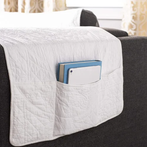 Vista 4 de SureFit Heirloom - Funda acolchada de algodón para muebles con borde festoneado, funda para sofá, apta para mascotas, lavable a máquina, color gris