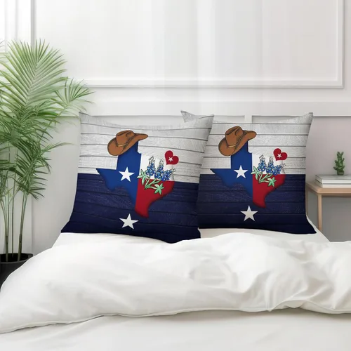Vista 19 de Juego de 2 fundas de almohada de 16 x 16 pulgadas, diseño patriótico de bandera estadounidense con estrellas para exteriores, estilo casa de campo