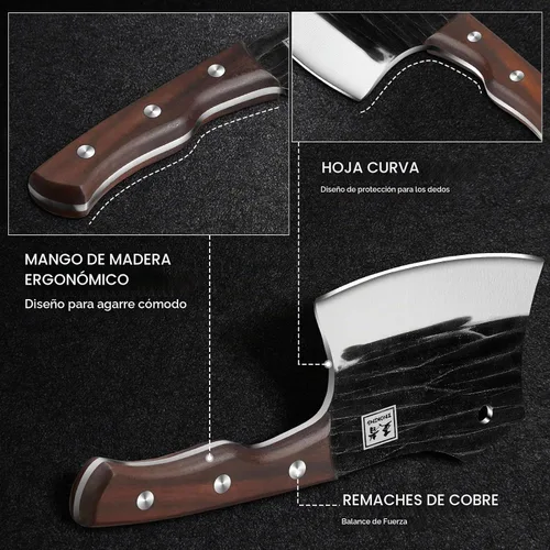 Vista 5 de ENOKING Cuchillo de carnicero de 5.7 pulgadas, cuchillo forjado a mano resistente para huesos con mango de madera, cuchillo de carnicero de espiga