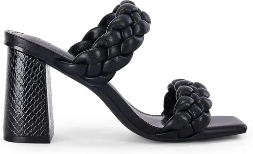 Vista 5 de Syktkmx - Sandalias de meter con tacón de bloque para mujer, trenzadas, sin correa posterior, con puntera cuadrada abierta