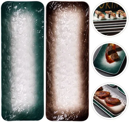 Vista 9 de CALLARON Plato de sushi de cerámica, 2 platos de porcelana para servir platos, bandeja rectangular de postres, bandeja de exhibición de postres
