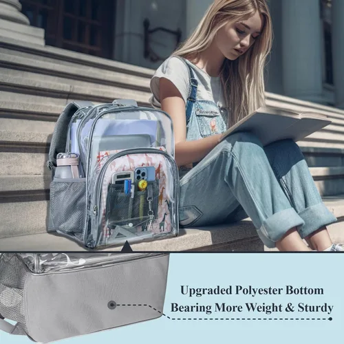 Vista 7 de PACKISM Mochila transparente resistente, para estudiantes, escuela