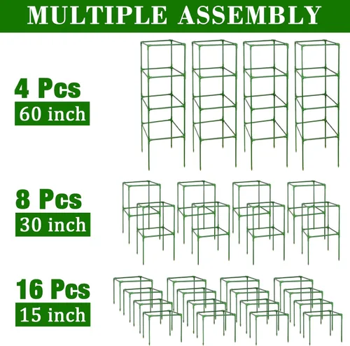 Vista 4 de ZeeDix Paquete de 4 jaulas de tomate resistentes de 60 pulgadas con clips Verde-Paquete de 4