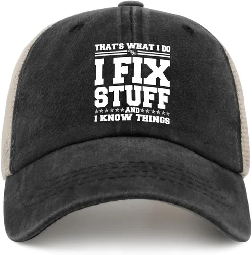 Vista 26 de Sombrero con texto en inglés "I Fix Stuff and I Know Things, para hombre, diseño de cosas geniales