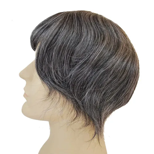 Vista 8 de Peluca de cabello humano natural para hombre, color negro, mezcla de gris, 1B10
