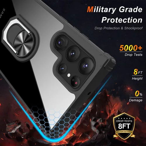 Vista 2 de LUMARKE Funda protectora resistente para Galaxy S22 Ultra, transparente y resistente con soporte magnético, color negro transparente