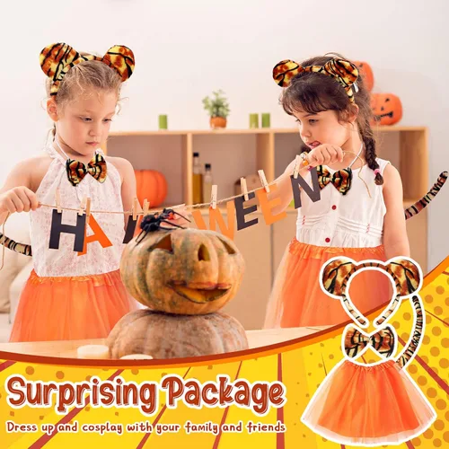 Vista 5 de 2 Sets Animal Kid Costume CheetahTigerPigElephant with Headband Tail Bow Tie Tutu Skirt Nose for Girl Toddler Halloween