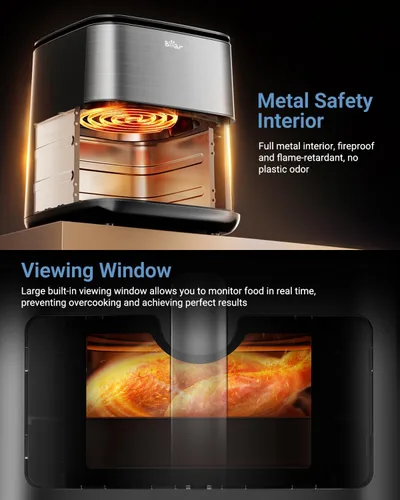 Vista 9 de Bear - Freidora de aire de 6.3 cuartos de galón, pantalla táctil inteligente, 4D Turbo Crisp y ventana de vapor 4D Turbo Crisp for extra-crispy