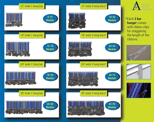 Vista 4 de Allied Medal Hangers - Barra colgante solamente - Barras de extensión - Estante de exhibición múltiple para premios de medallas