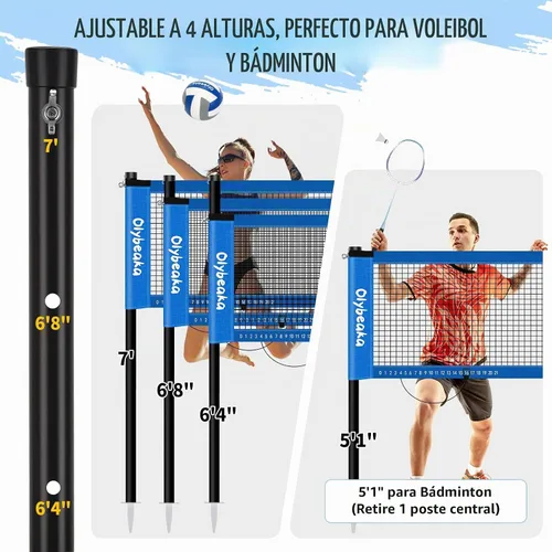 Vista 2 de Juego de red combinada de voleibol y bádminton de 20 pies para exteriores para patio trasero y playa con postes ajustables, red duradera