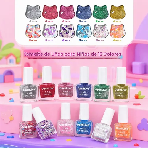 Vista 2 de OpenLive Juego de esmaltes de uñas para niños de secado rápido de 12 colores, esmalte de uñas para niños, esmalte de uñas pelable a base de agua