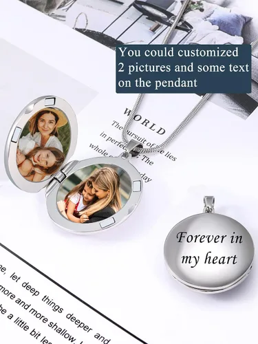 Vista 4 de Farfume Collar de fotos personalizado, joyería de 2 fotos, hermoso colgante para mujeres y hombres, No es una piedra preciosa