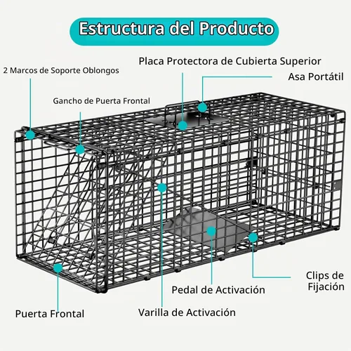Vista 5 de Trampa de jaula para animales vivos, trampa de ardillas humanas de 24 "x 7