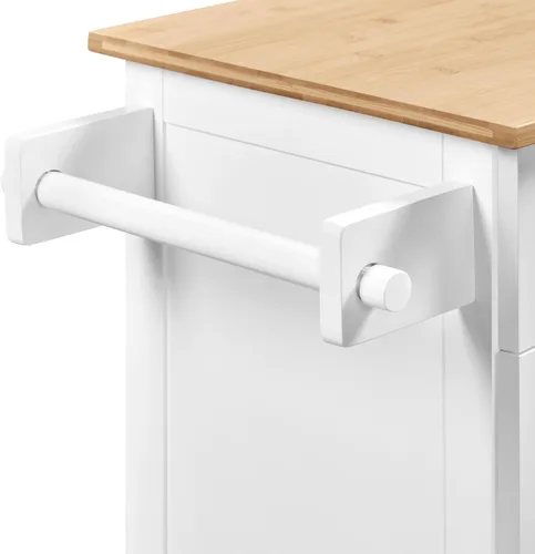 Vista 6 de Topeakmart Carrito de isla de cocina con armario de almacenamiento y 1 cajón, carrito de cocina rodante con toallero y estante para especias