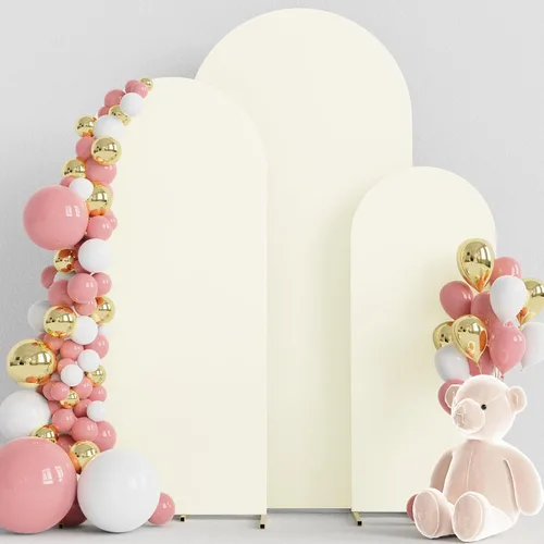 Vista 36 de Wokceer - Juego de 3 fundas de arco para telón de fondo, color beige 6FT,5FT,4FT Spandex Fitted Balloon Arch Cover Round Top Chiara Backdrop Cover