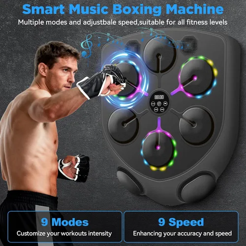 Vista 2 de Music Boxing Machine,Smart Boxing Machine for Adults with Boxing Gloves,9 Modes & 9 Speeds Wall Mounted Music Punching Machine for Home Gym Office