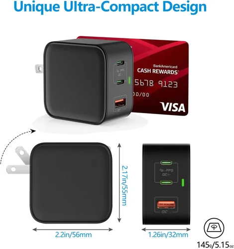 Vista 7 de 65W GaN USB C PD 3.0 QC 3.0 cargador, Surface Pro Mini cargador de viaje para Surface Pro 3/4/5/6/2017/Surface Go/Surface Laptop/Surface Book