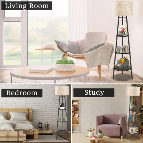 Vista 6 de Lámpara de Pie con Estantes, Lámpara de Pie Moderna con Bombillas LED de 3 Temperaturas de Color, Lámparas de Pie de Rincón para Sala de Estar