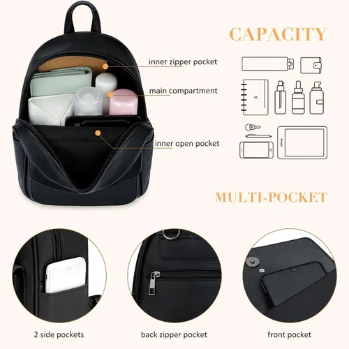 Vista 3 de ECOSUSI Mini mochila para mujer, bonita mochila pequeña con lazo para mujer, de cuero, con borla