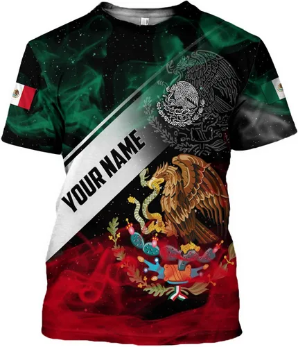 Vista 3 de Mostefy Camiseta personalizada con nombre de México, camisetas con nombre personalizado con la bandera mexicana de Estados Unidos, camisa unisex 3D