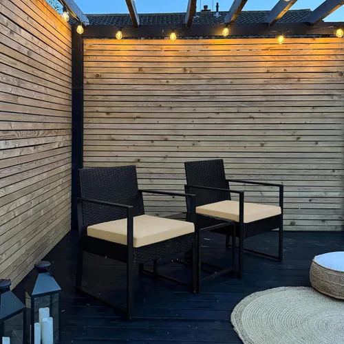 Vista 2 de YAHEETECH - muebles de patio conjuntos para interior o al aire libre. de mimbre moderno, juego de mesa auxiliar bistró, 3 piezas Negro/Caqui