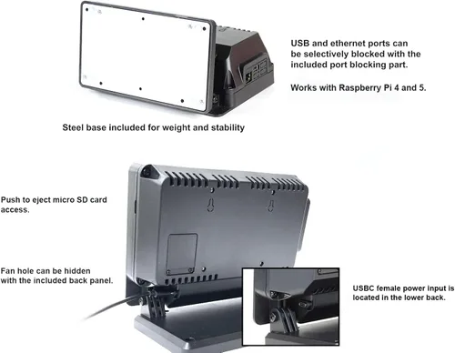 Vista 7 de SmartiPi Touch Pro 2 para Raspberry Pi 4 y 5 (pequeño, con acceso externo a tarjeta Micro SD)