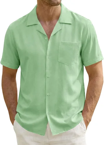 Vista 11 de ZEROYAA Camisas de manga corta con botones y ajuste regular para hombre Rojo llama