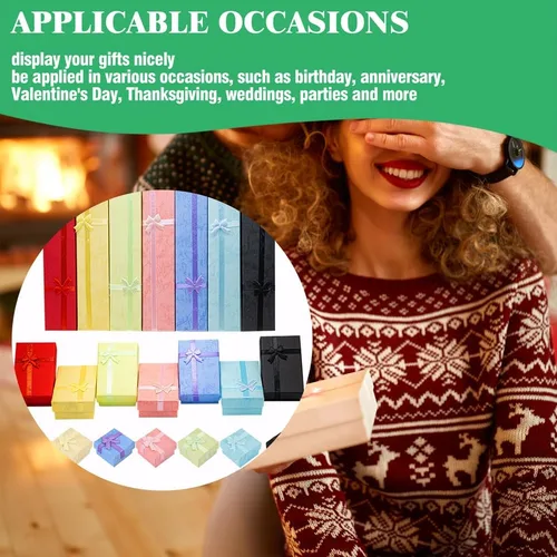 Vista 7 de 21 cajas de regalo de joyería vacías de 7 colores con tapas, juego surtido que contiene 1.5 x 1.5 pulgadas, 2 x 3 pulgadas y 7.9 x 1.6 pulgadas