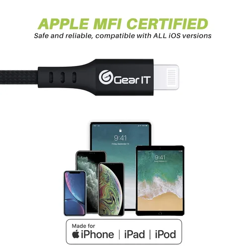 Vista 6 de GEARit Paquete de 2 cables Lightning a USB-C, 6 pies [certificado Mfi] de nailon trenzado de carga rápida para iPhone 12/12 Pro/12 Pro Max/11/11