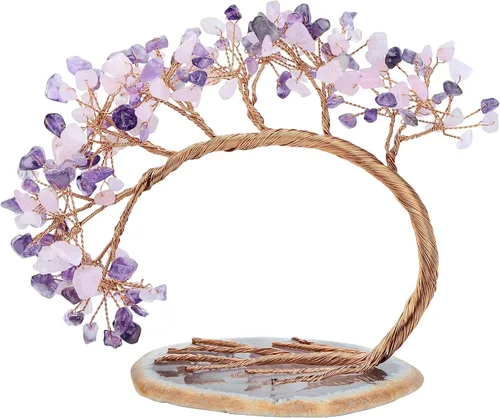 Vista 8 de SUNYIK Árbol de dinero de aguamarina curativa, árbol bonsái de cristal Fengnshui hecho a mano con base de ágata para suerte de riqueza, decoración