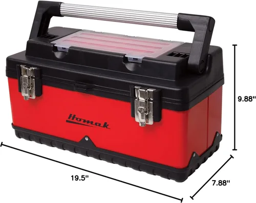 Vista 10 de Homak Caja de herramientas de mano de metal y plástico con mango de aluminio, rojo, 20 pulgadas