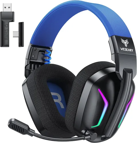 Vista 15 de WESEARY - Auriculares inalámbricos para juegos para PS5, PS4, PC, Switch 20 ms de baja latencia 2.4GHz USB & Bluetooth 5.4 Gaming Headphones