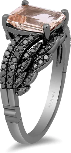 Vista 6 de Jewelili Enchanted Disney Fine Jewelry - Anillo de plata de ley con rodio negro sobre plata de ley de 0.354 x 0.276 in, morganita octágono y 13