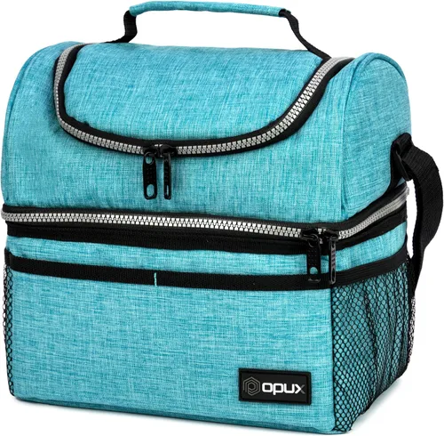 Vista 12 de OPUX Lonchera para hombres y mujeres, bolsa de almuerzo grande aislada para trabajo de adultos, lonchera de dos pisos para preparación de comidas