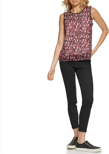Vista 2 de DKNY Camiseta sin mangas con cierre de cremallera y cuello redondo para mujer